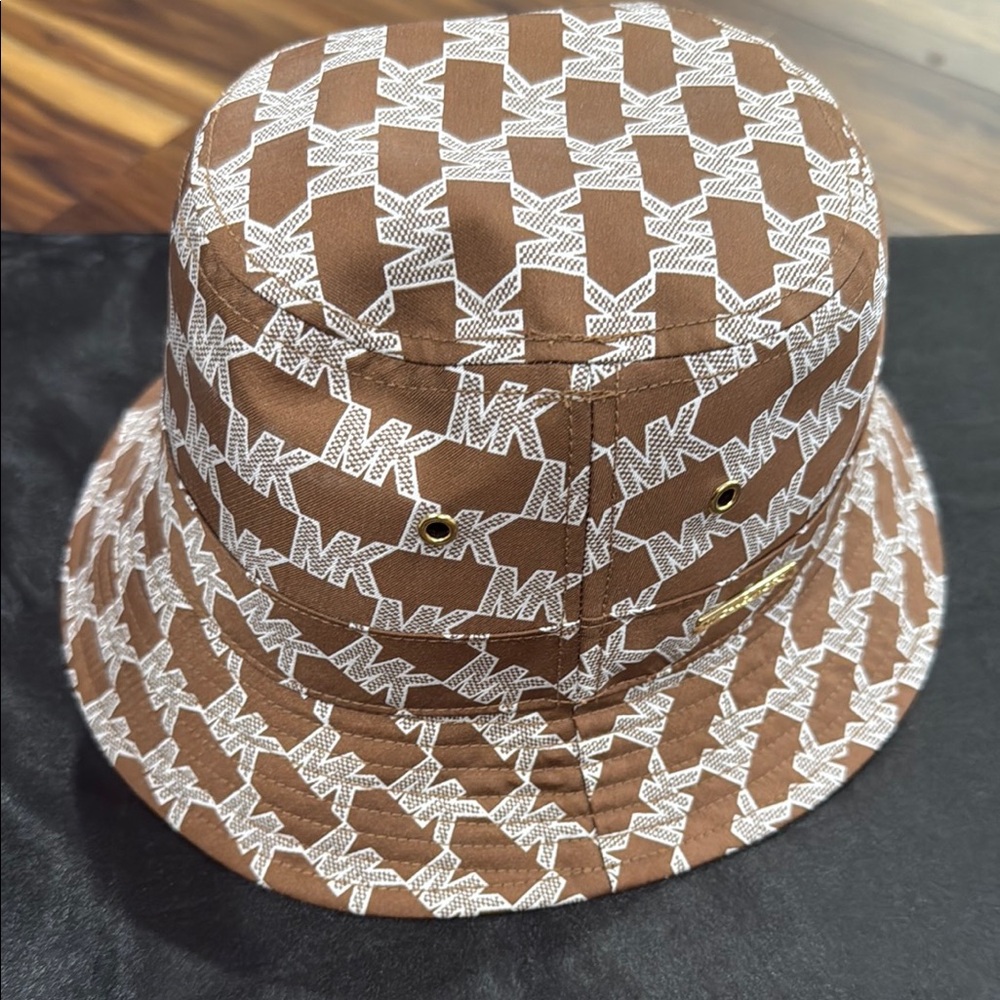Michael Kors Brown and White Geometric Bucket Hat